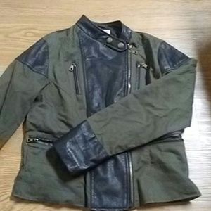 Pleather army mix fabric jacket
